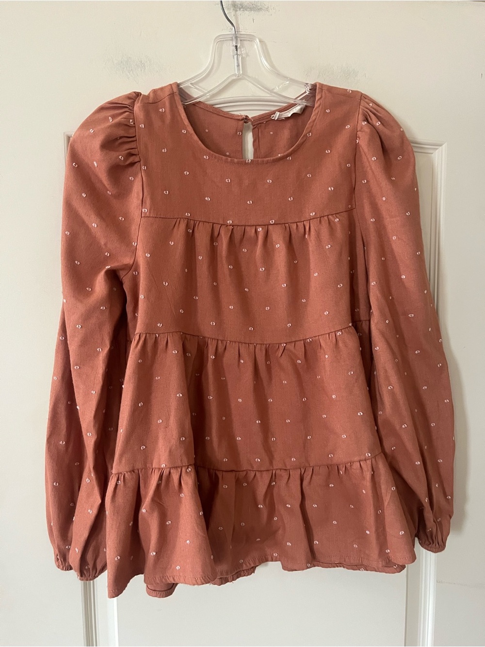 Altar’d State Women's Rust Tiered Long-Sleeve Peasant Blouse Size Small